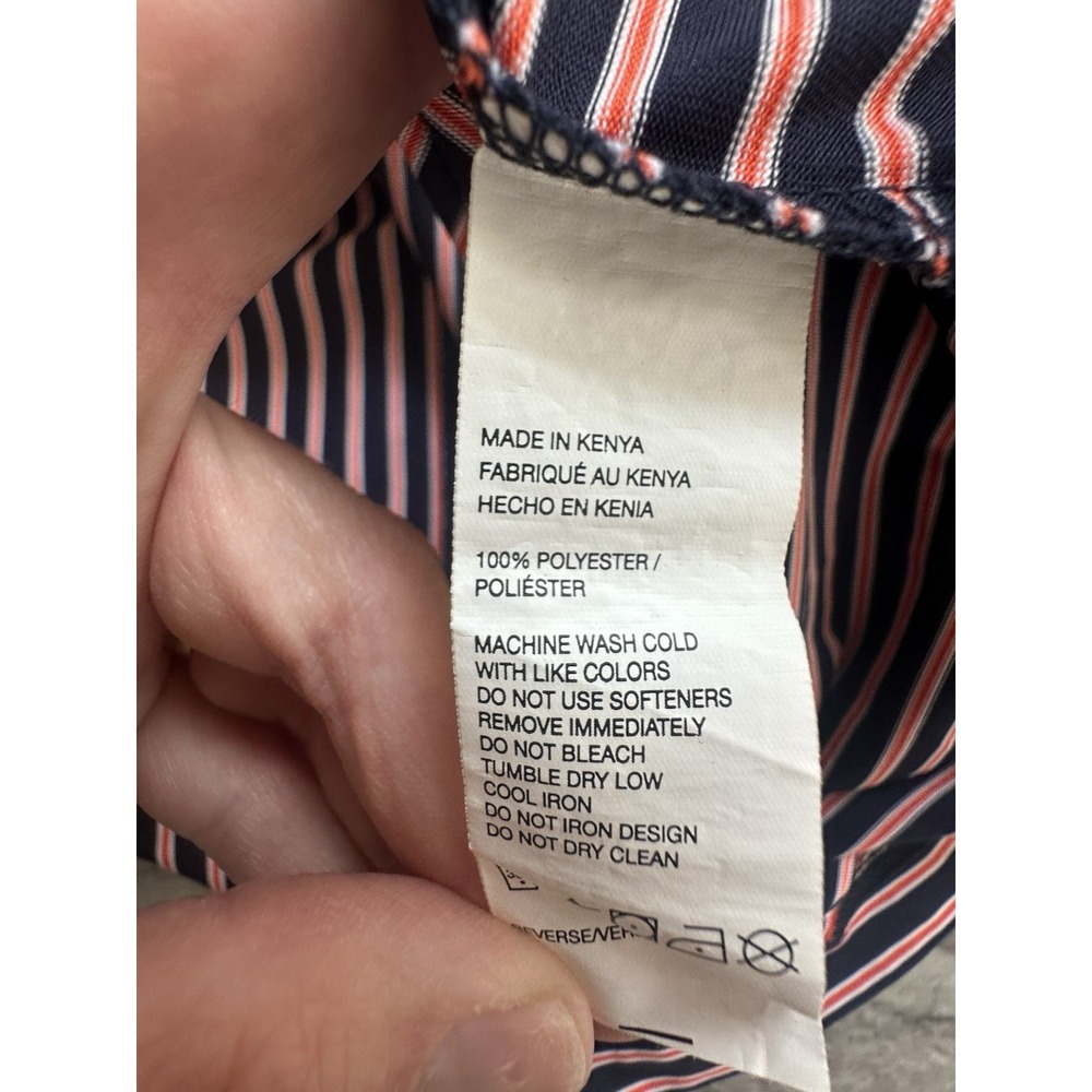 IZOD GOLF Polo Shirt Mens M Short Sleeve Casual Striped Orange Navy Collared EUC - Picture 7 of 11